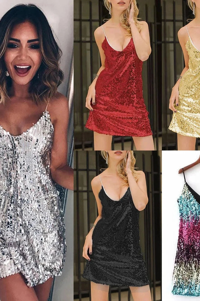 V-Neck Backless Mini Dress With Spaghetti Straps