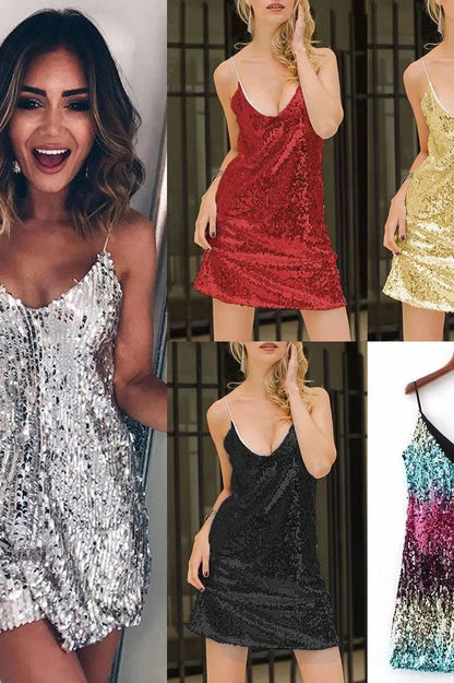 V-Neck Spaghetti Strap Sleeveless Mini Dress