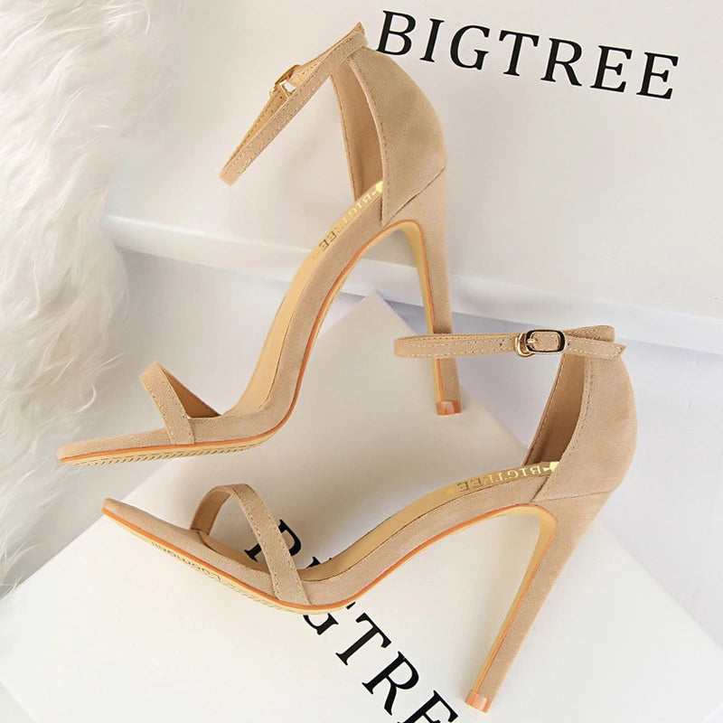 Suede Women Sandals With Stiletto Heels - 11Cm And 8Cm High