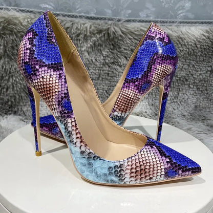 Python Pattern Blue Pointy Toe High Heel Party Shoes For Women