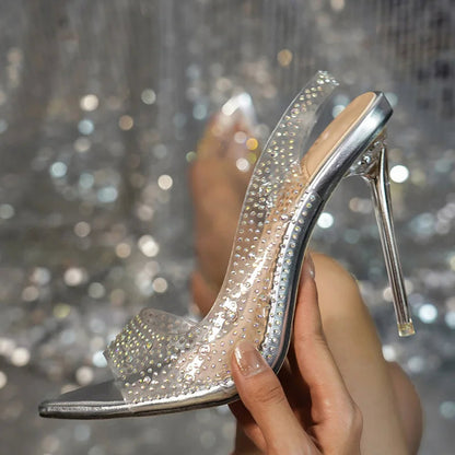 Crystal Rhinestone Pvc Transparent Women Pumps Sandal