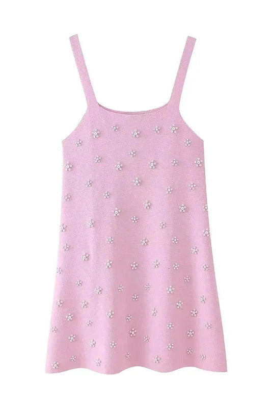 Sleeveless High Waist Mini Dress Pink / S