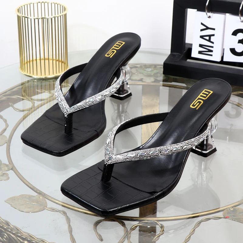 Rhinestone Toe-Clip Stiletto High Heels For Women’s Summer Wear
