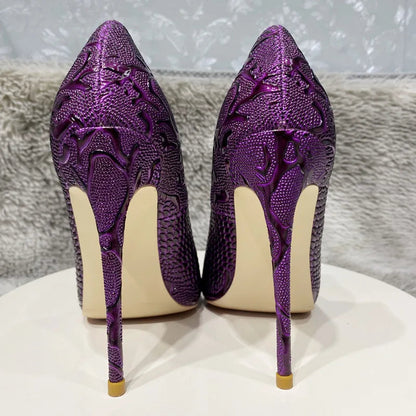 Embossed Crocodile Women Sexy Pointy Toe High Heel Shoes