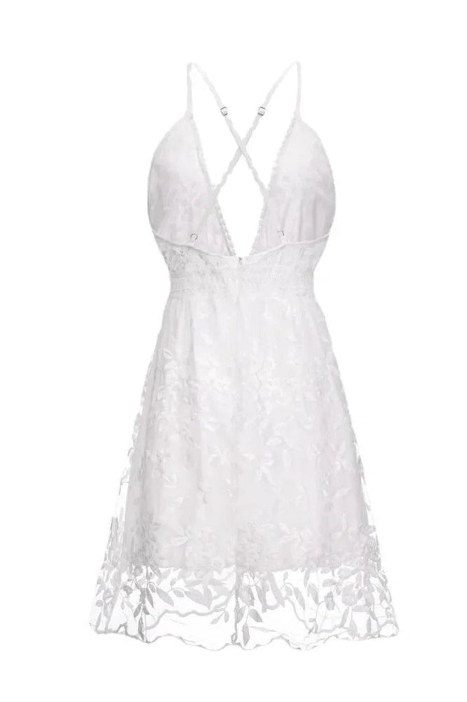 Spaghetti Strap V-Neck Backless Mini Dress