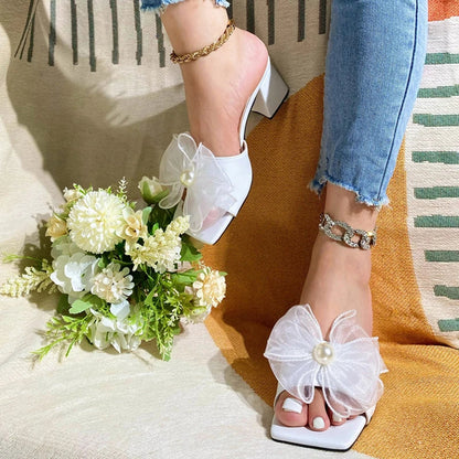 Crystal Butterfly-Knot Satin Women Slippers Summer Gladiator High Heels