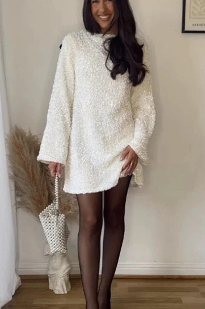 Elegant Long Sleeve Mini Dress With High Waist