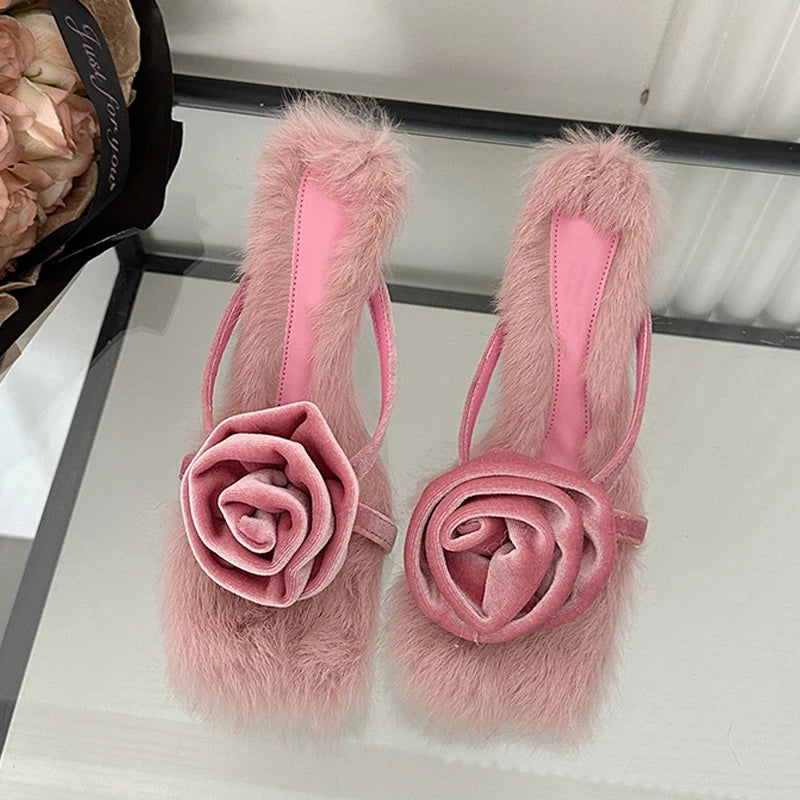 Chic Rose Flowers Narrow Band Slippers Women Slides Shoes