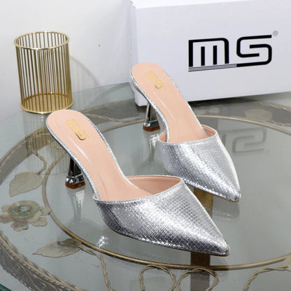 Rose Gold Half-Drag Thin Heels Outdoor Slippers For Women