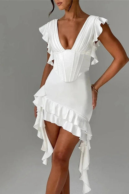 Deep V Neck Backless Sleeveless Bodycon Mini Dress