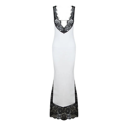 Kira Bandage V Neck Gown Dress With Lace Details