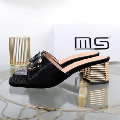 Women’s High-Heeled Summer Sandals With Square Buckle In New Plus Size