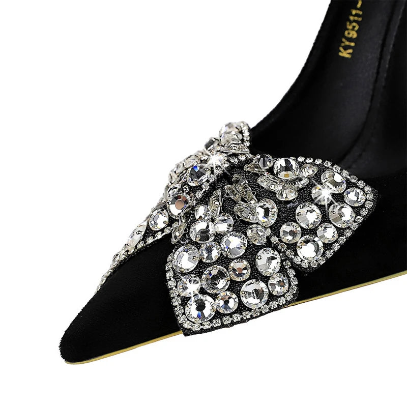 Rhinestone Bowknot High Heel Party Pumps For Women