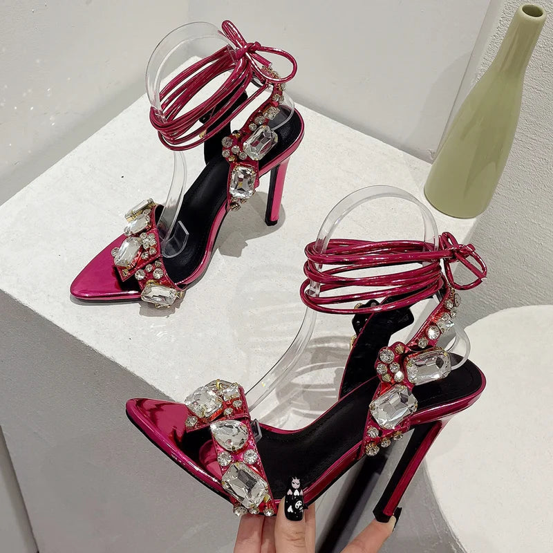 Summer Rhinestone Stiletto Sandals For Women