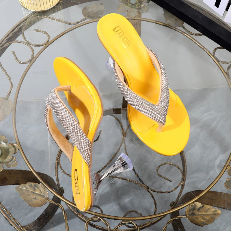 Autumn Flip Flops With Transparent High Heels And Rhinestone Embellishments For Women’s Outdoor