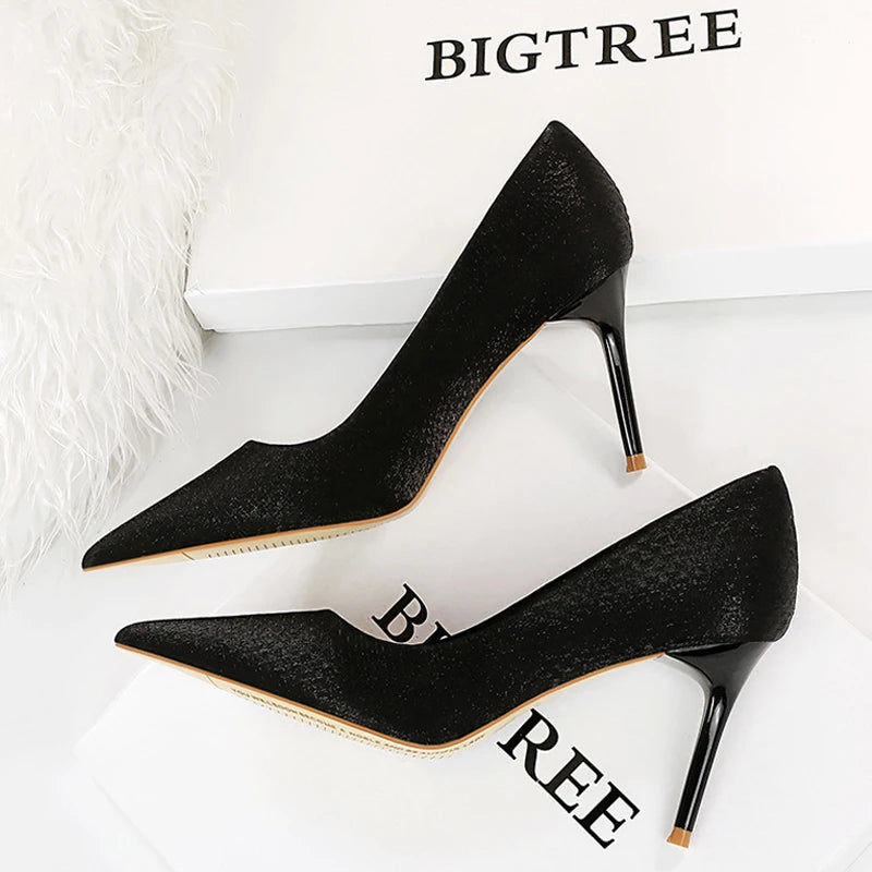 Embossed Satin High-Heeled Shoes Women Pumps With Kitten Heels