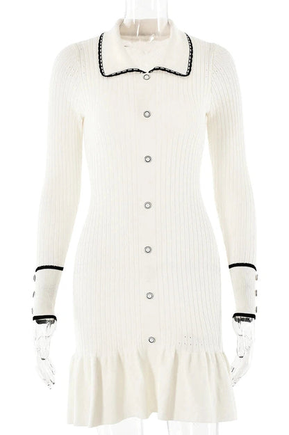 Elegant Long Sleeve Bodycon Mini Dress White / S