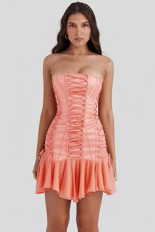 Lace Up Backless Sleeveless Mini Dress