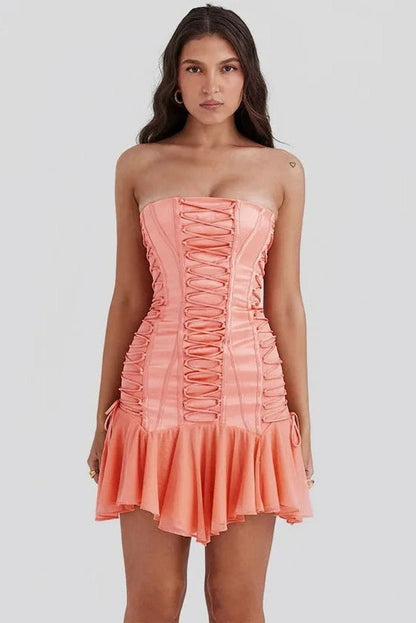 Lace Up Backless Sleeveless Mini Dress