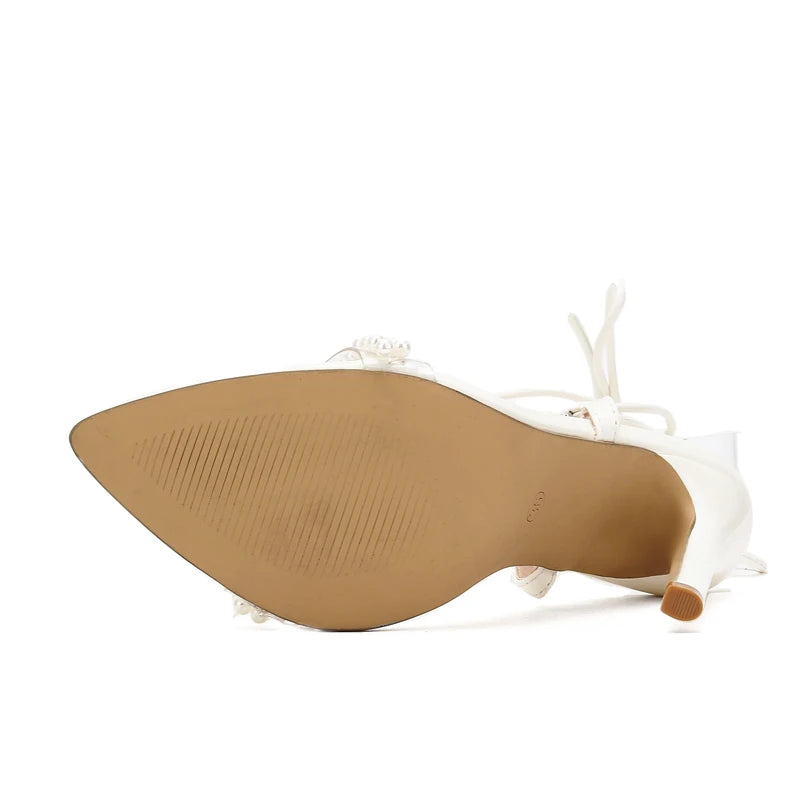 Pointed Toe Thin Heels String Bead Sandal For Women