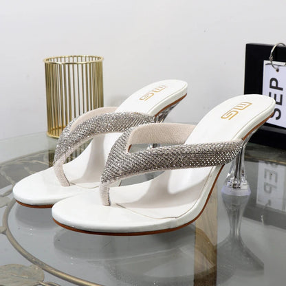 Autumn Flip Flops With Transparent High Heels And Rhinestone Embellishments For Women’s Outdoor
