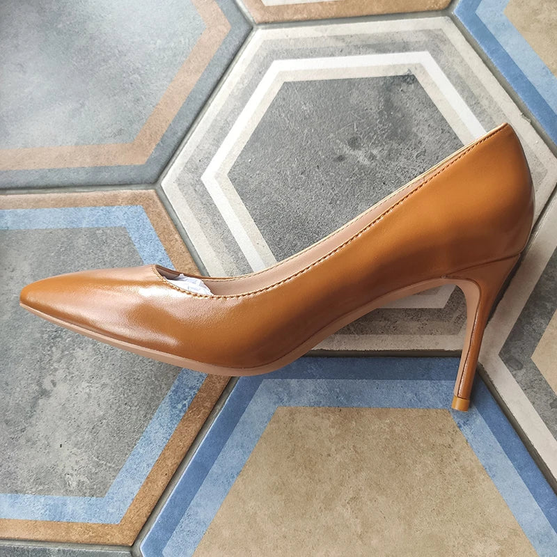 Khaki Brown Matte Pointed Toe Stiletto High Heels For Women