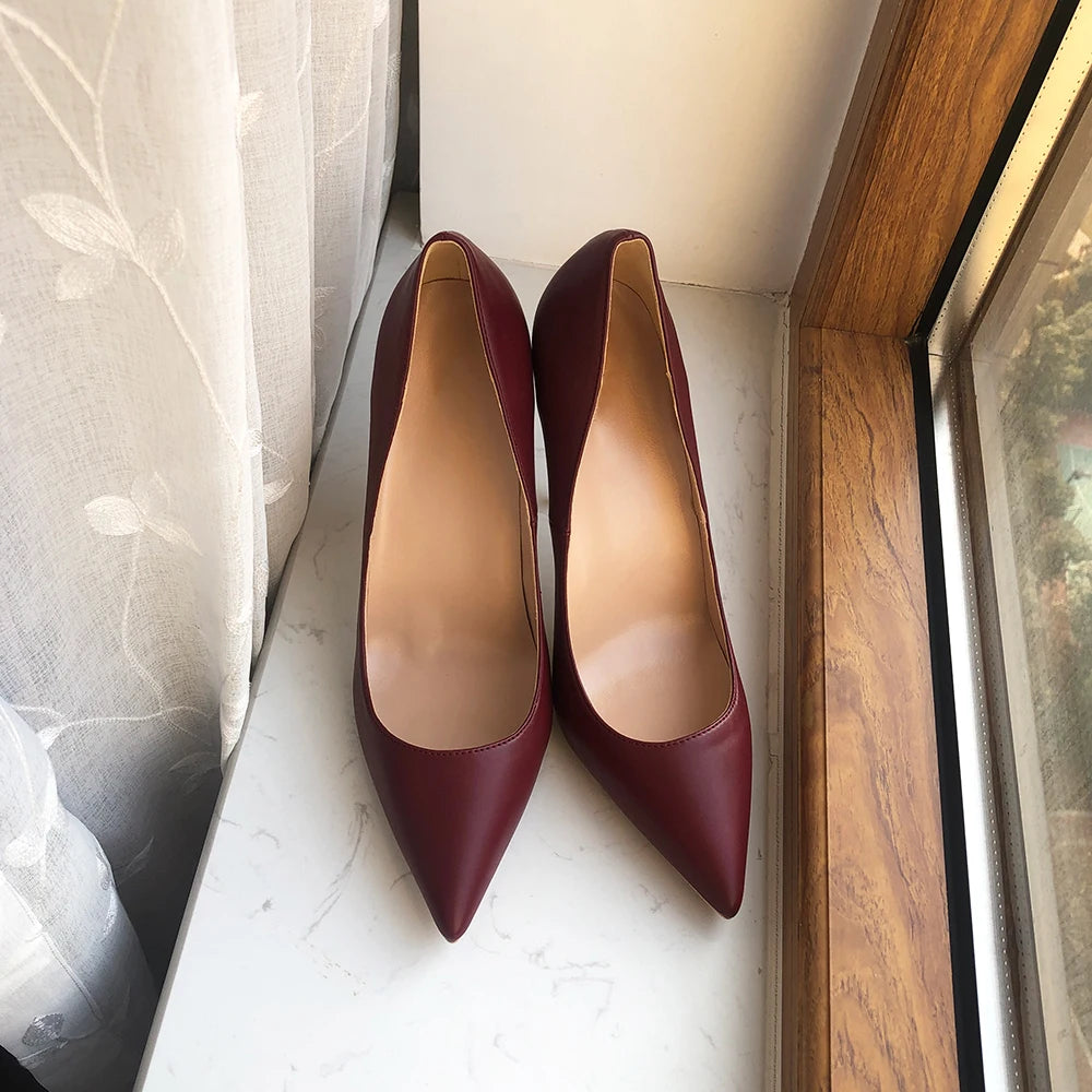 Khaki Brown Matte Pointed Toe Stiletto High Heels For Women