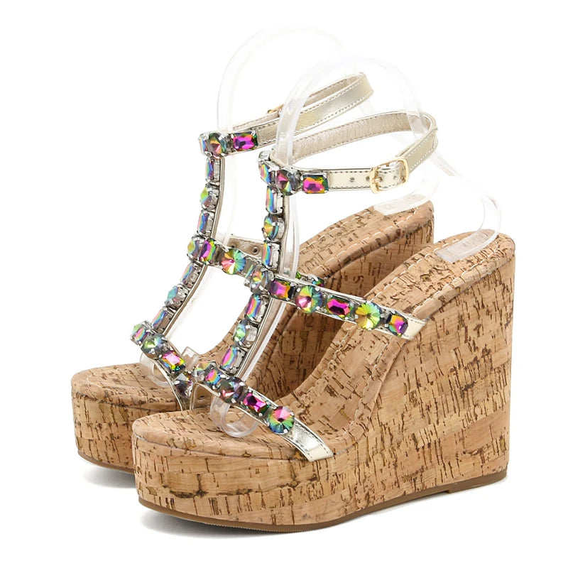 Wood Grain Platform Wedges High Heels Sandals