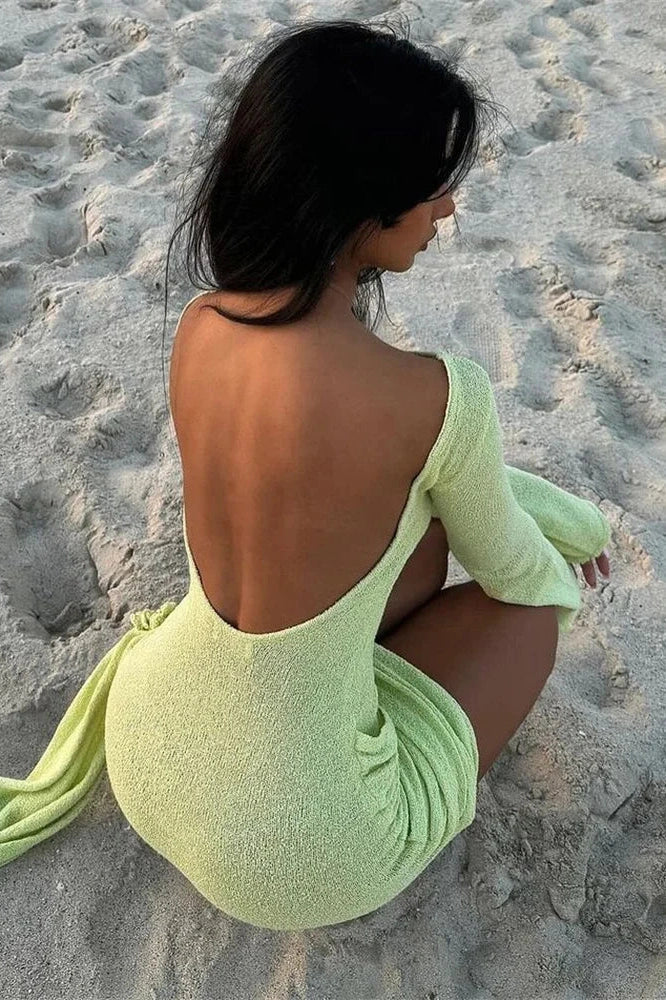 Patchwork Pleated Long Sleeve Mini Dress