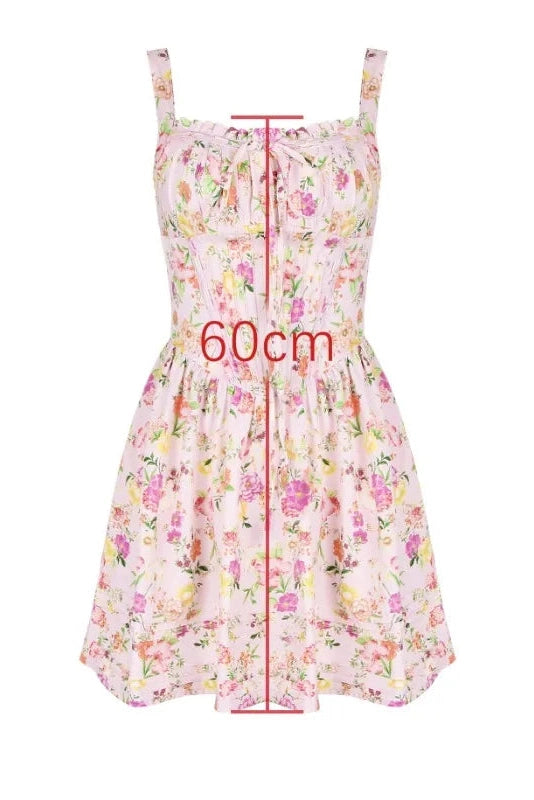 Printed Straps High Waist Sleeveless A-Line Mini Dress
