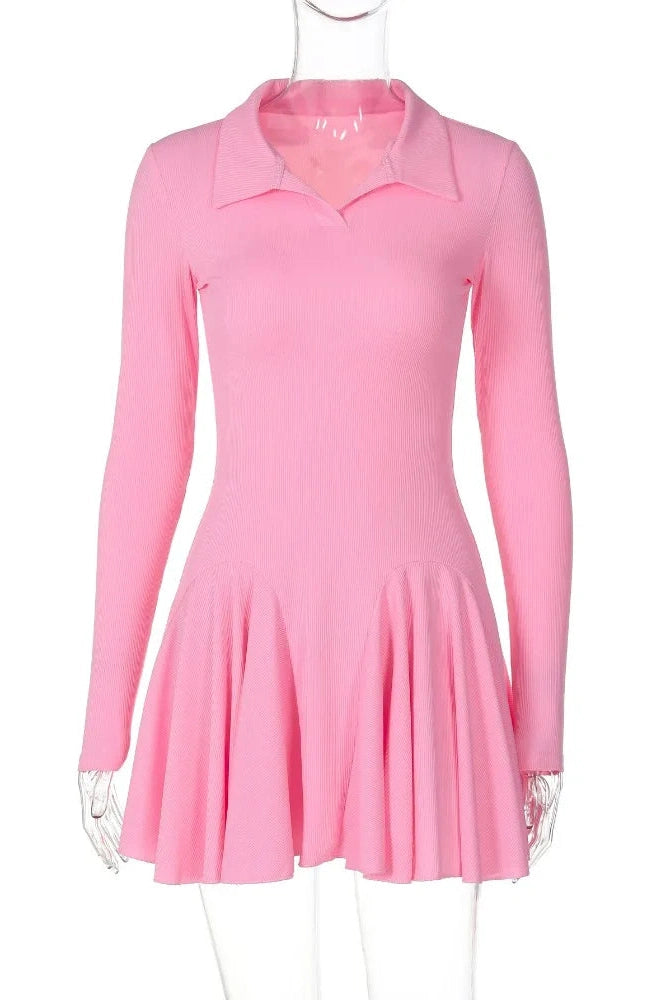 Patchwork High Waist Long Sleeve Mini Dress