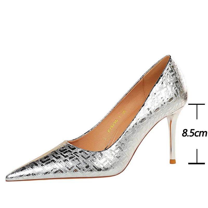 Slivery Golden Wedding Shoes Women Pumps Sexy High Heels