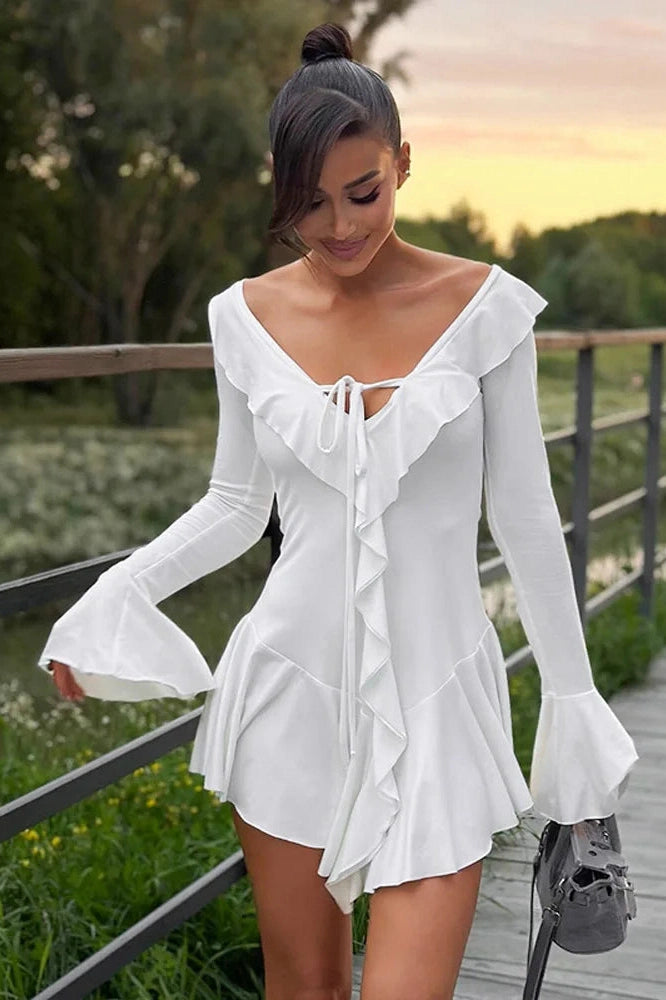 V-Neck Long Sleeve Mini Dress