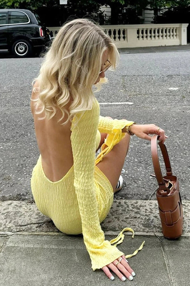 Backless Long Sleeve Mini Dress
