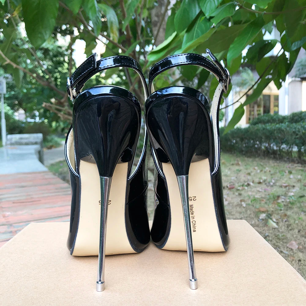 16Cm Extreme Metal High Heels Sandals For Women Sexy Pumps Black / 37