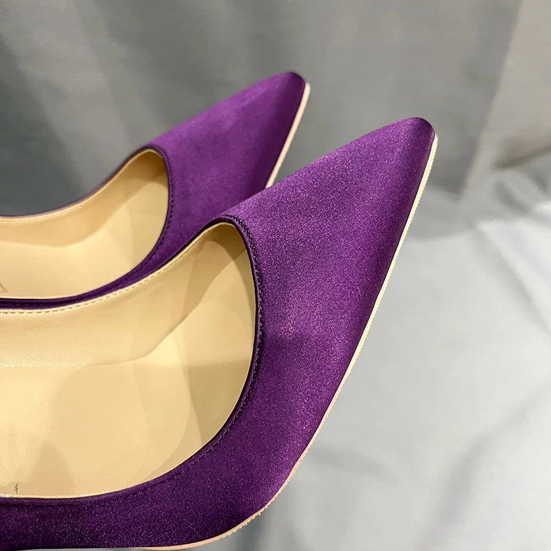 Purple Satin Silk Women Pointy Toe High Heel Wedding Bridal Shoes