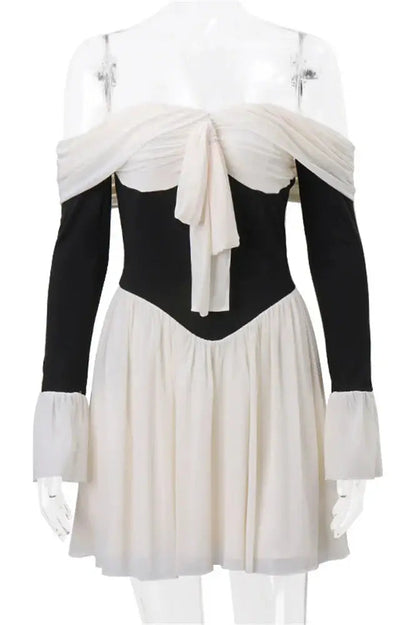 Ruffled Bandage Mini Dress With Off-Shoulder Style