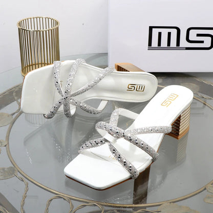Rhinestone Sandals With Thick High Heels For Women’s Luxury Style In Autumn