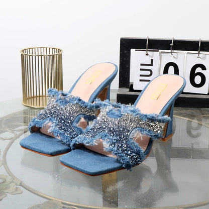 Rhinestone High-Heeled Slippers