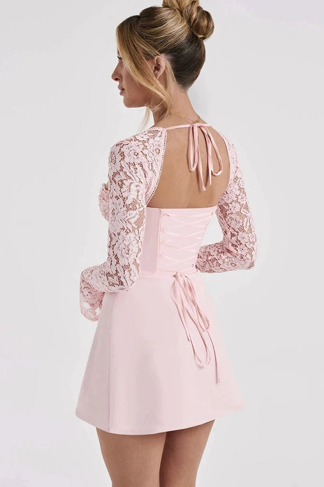 Patchwork Lace-Up Bodycon Mini Dress