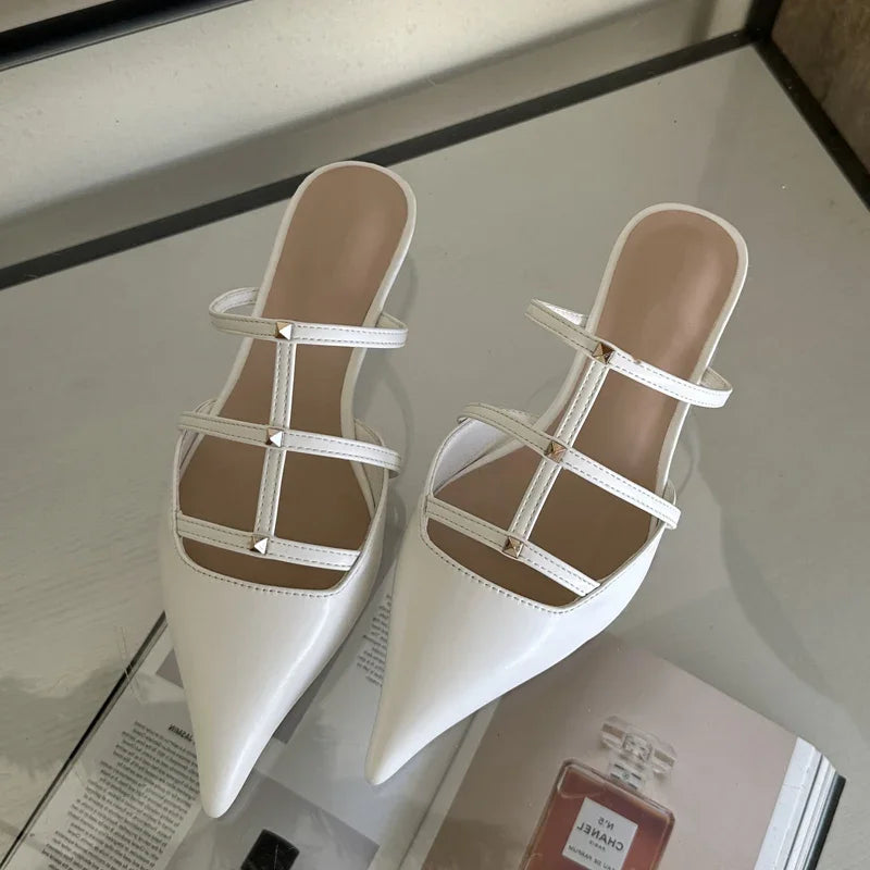 Pointed Toe Mule Slippers Women Pumps Fashion Low Heels For Banquet Party