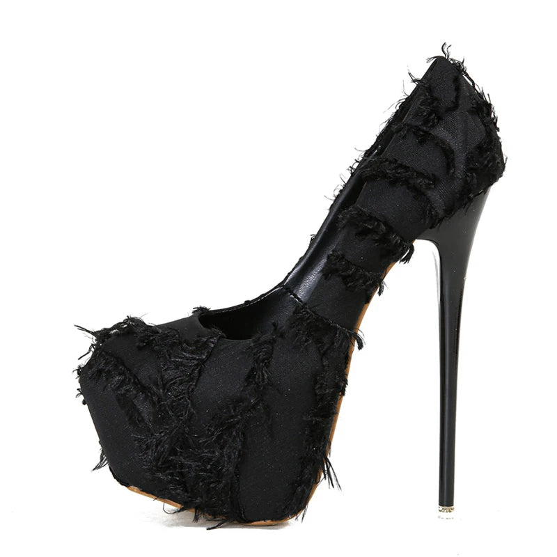 Fluffy Feather Round Toe Strip Pole Dance Extreme High Heels