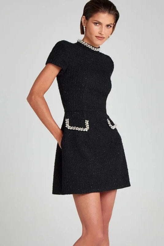 Slim Fit Short Sleeve O Neck Patchwork Mini Dress