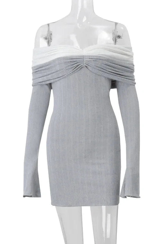 Off-Shoulder Long Sleeve Backless Mini Dress