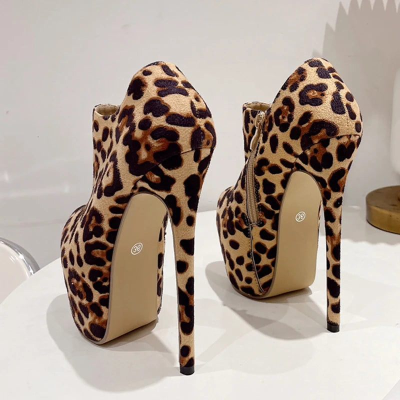 Leopard Print Round Toe Extreme High Heels For Spring And Autumn