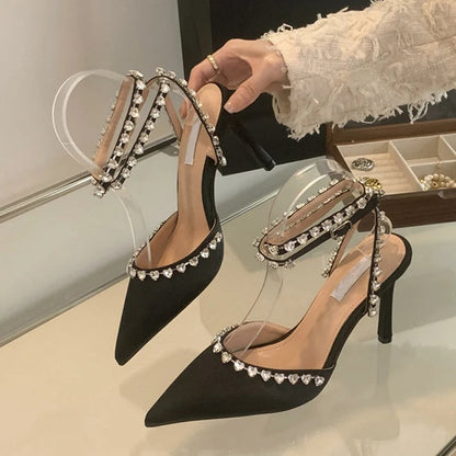 Sexy Pointed Toe Black White High Heels Mules Sandal