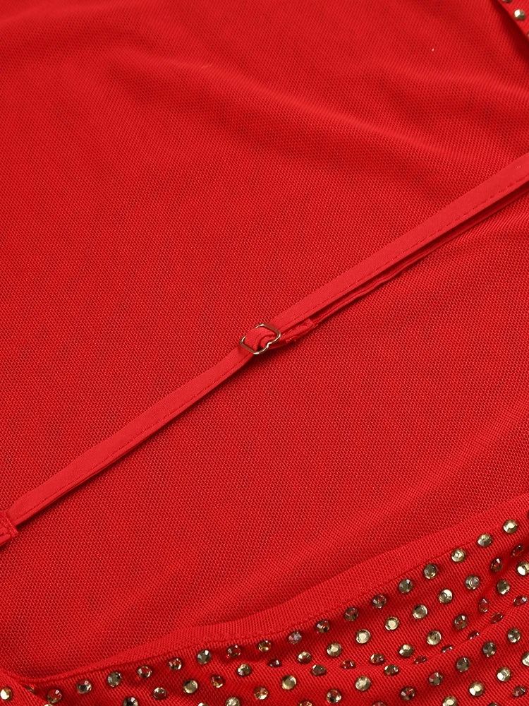 Althea Long Sleeve Mini Dress With Cowl Back Mesh And Rhinestones