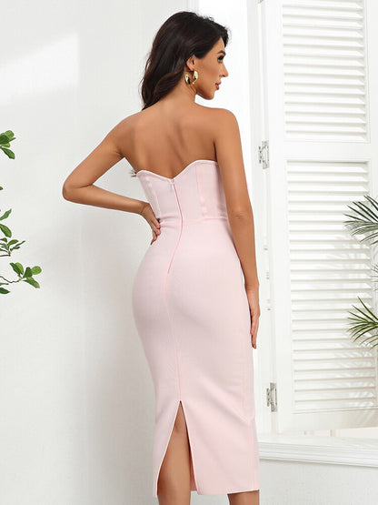 Adriana Bandage Strapless Dress With Bow