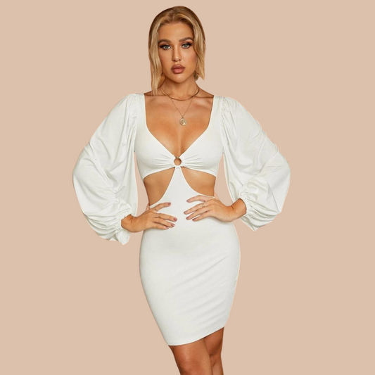 Aria Puff Sleeve Cut Out Dress - SunsetFashionLA