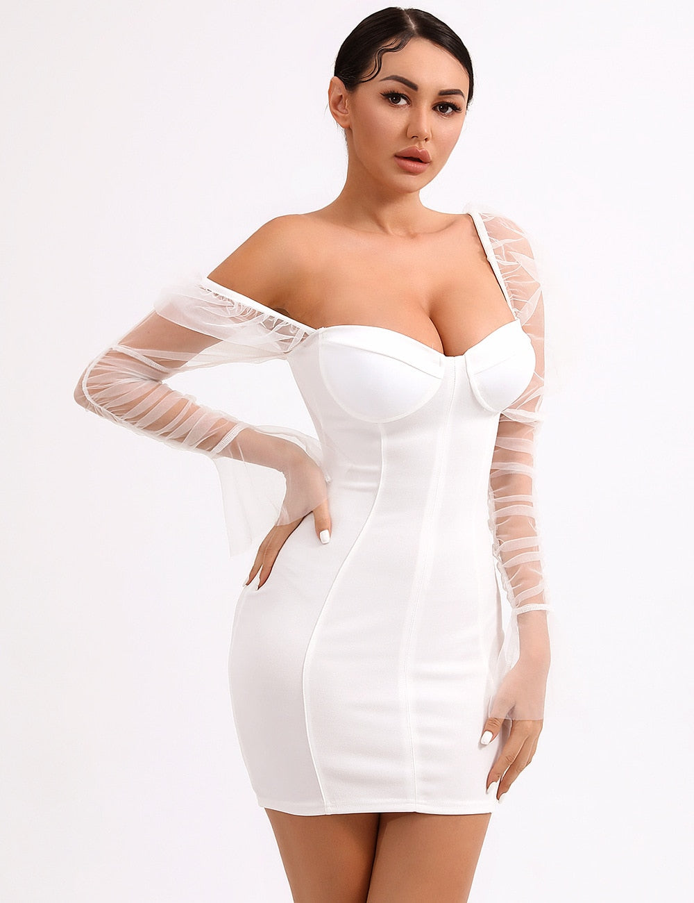 Arletta Mesh Puff Sleeve Dress - SunsetFashionLA